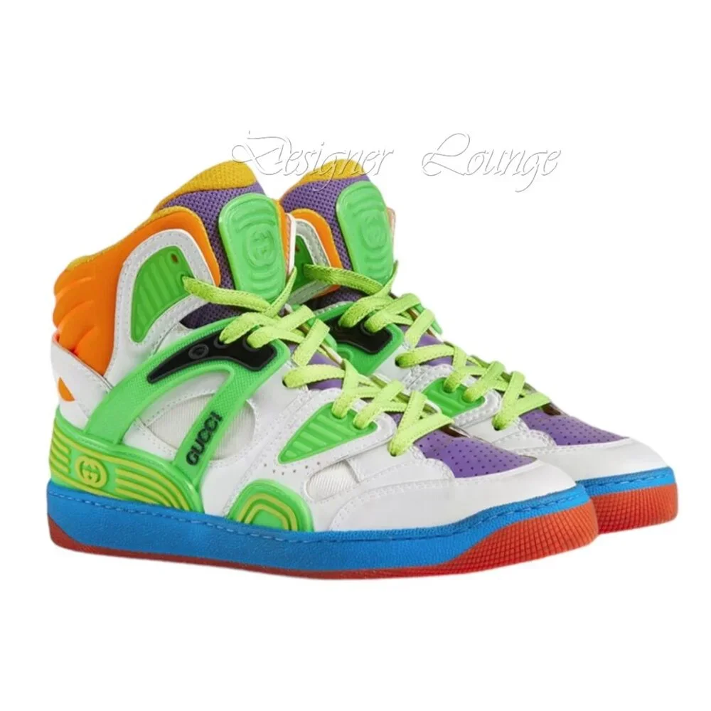 NEW GUCCI Basket Women's High Top Multicolor Demetra Sneakers Size EU 38 US 8